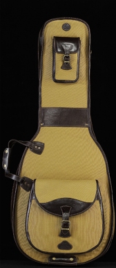 Beige nylon canvas with leather trim